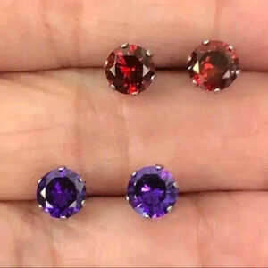 Ruby Red & Dark Purple 6mm Stainless Steel Stud Earrings NWT